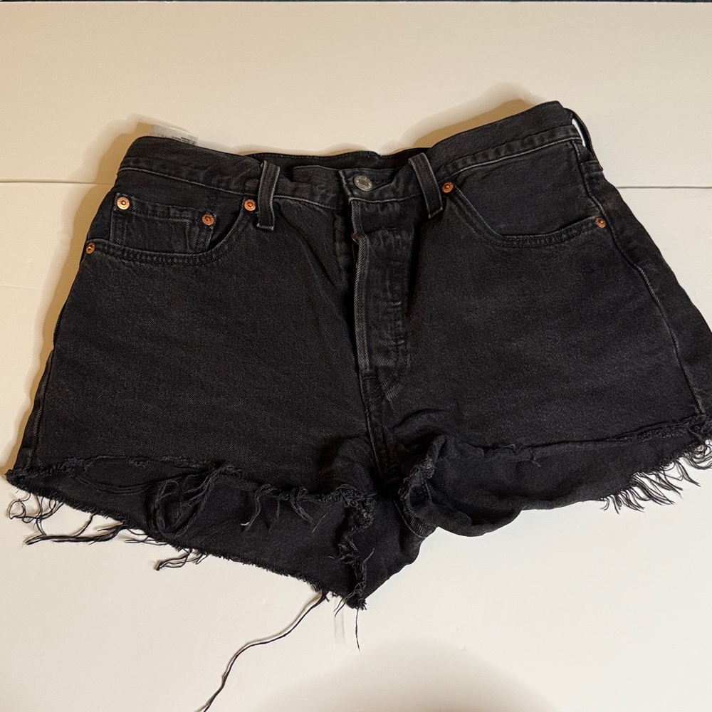 Levi 501 Black Denim Cutoff Shorts sz 29 button fly